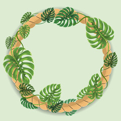 Round Frame border made with Tropical leaves. Watercolor style flat and solid color vector illustration.