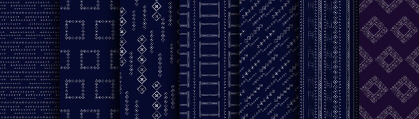 Obraz premium Set, bundle Vector modern geometric seamless pattern. Grey texture with lines, stripes. Decorative silver line for wallpapers, prints, carpet