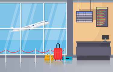 Airport Airplane Terminal Gate Arrival Departure Hall Interior Flat Illustration
