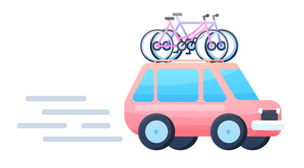 Vector flat design modern crossover vehicle with bicycles on top rack.
