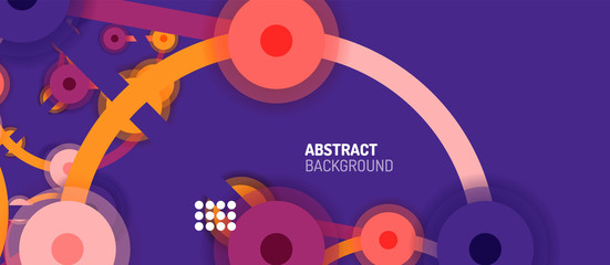 Flat style geometric abstract background, round dots or circle connections on color background. Technology network concept.