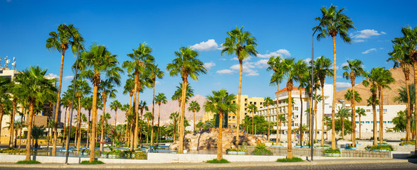 Cityscape of Aqaba city at sunny summer day. Jordan. - obrazy, fototapety, plakaty