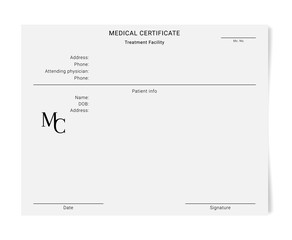 Medical certificate template. Blank form of a health examination results.