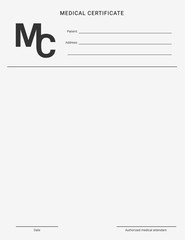 Medical certificate template. Blank form of a health examination results.
