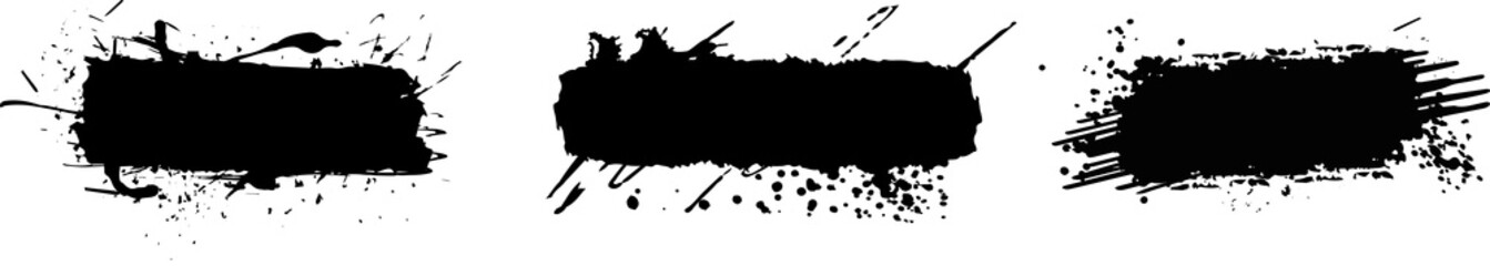 Small collection of black paint, ink brush strokes, brushes, lines, grungy. Dirty artistic design elements, boxes, frames. Vector illustration. Isolated on white background. Freehand drawing.
