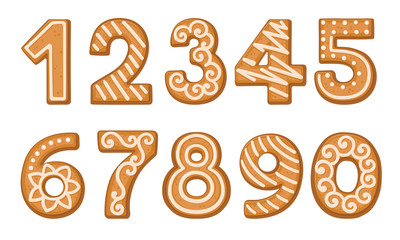 Gingerbread Cookies in the Shape of Arabic Numbers Vector Set