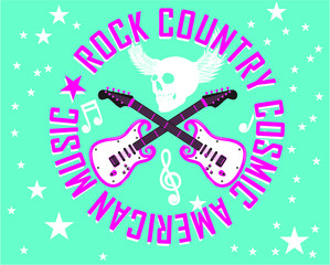 Skull music rock and roll graphic design vector art