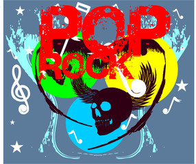 Skull music rock and roll graphic design vector art