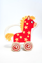 children's old toy car on a white background