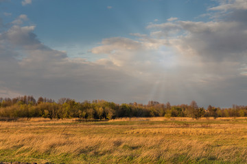 Fototapeta na wymiar Spring rural landscape with river Ros, Ukraine.