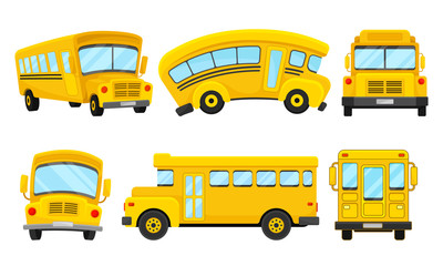 Yellow School Bus Viewed from Different Angles Vector Set