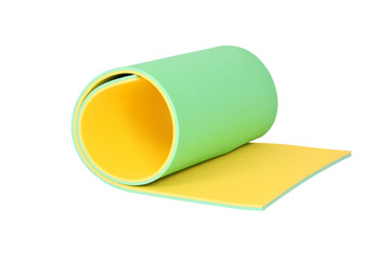 Sports gymnastic mat for doing gymnastics, yoga, Pilates. Isolated on a white background.