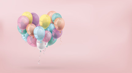 Pastel Balloons Heart Pink Background