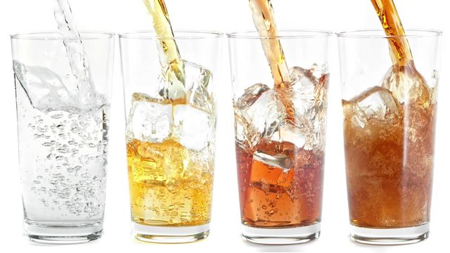Super Slow Motion Collection of Pouring Variation of Drinks into Glass Isolated o White Background at 1000fps.