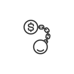 Debt line icon. linear style sign for mobile concept and web design. Dollar money chained to dumbbell outline vector icon. Symbol, logo illustration. Vector graphics