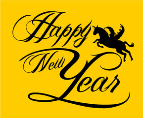Happy new year winged horse print and embroidery graphic design vector art