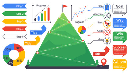conquering mountains, landscape, background to reach the goal, vector infographics,