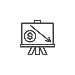 Financial crisis presentation line icon. linear style sign for mobile concept and web design. Dollar rate decrease outline vector icon. Symbol, logo illustration. Vector graphics