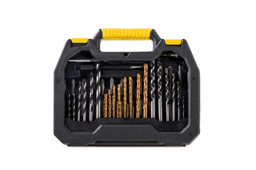 set of drills in a box isolated on white