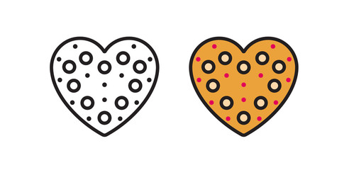 Gingerbread heart icon. Linear symbol in vector.