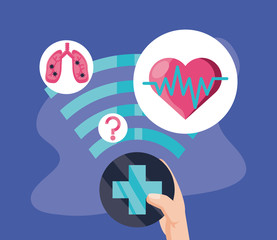 Obraz premium poster of online medical support with icons of technology