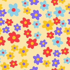 Seamless pattern with hand drawn doodle flowers. Floral vector background.