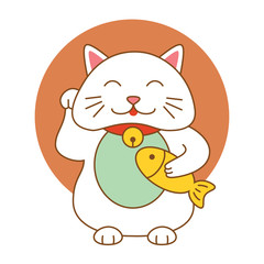 Maneki neko lucky cat kitten icon flat web sign symbol logo label