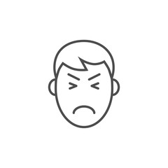 Pain hesad related vector thin line icon. A man with a curved face has a headache. Isolated on white background. Editable stroke. Vector illustration.
