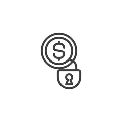 Locked money line icon. linear style sign for mobile concept and web design. Dollar money padlock outline vector icon. Symbol, logo illustration. Vector graphics