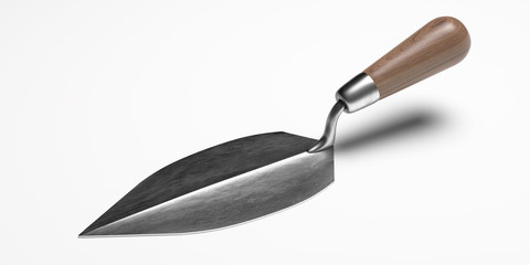 Metal trowel hand tool isolated on white background. 3d illustration