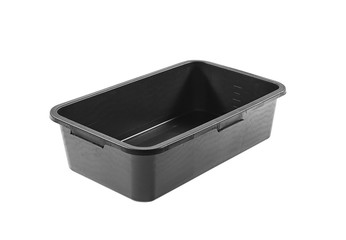 Black plastic container isolated on white