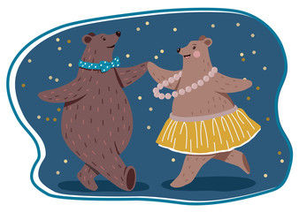 Fototapeta premium Dancing bears couple. Ballroom dancing bears. New Year party invitation.