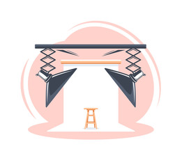 Photo studio scene isolated on white background