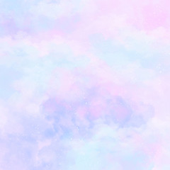 Colorful illustration, pastel light colors. Abstract background of fantastic, beautiful sky with shining. Postcard, greeting, invitation card, banner, backdrop.