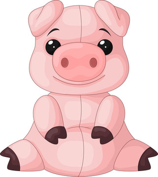 Cute baby pig cartoon sitting