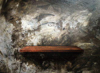 Wooden shelf on concrete wall texture background with clipping path. Blank for design