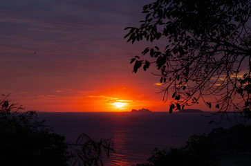 Fototapeta na wymiar Tropical landscape in Siam bay at sunset time