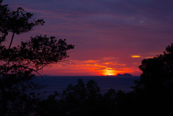 Tropical landscape in  Siam bay at sunset time