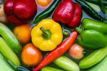 Many colorful vegetables in water