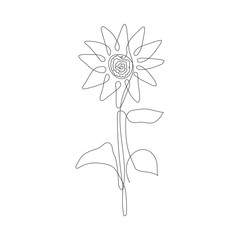 Continuous line sunflower logo. Sunflower self-drawing line vector illustration. Editable stroke