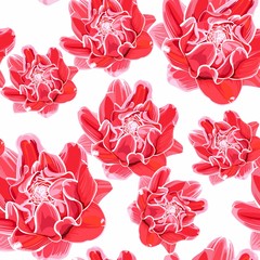 Tropical pattern with exotic red flower. Amazing floral allover pattern, with large beautiful vintage flower. 