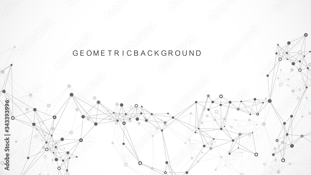 Aufkleber Geometric abstract background with connected line and dots. Network and connection background for your presentation. Graphic polygonal background. Wave flow. Scientific vector illustration.
