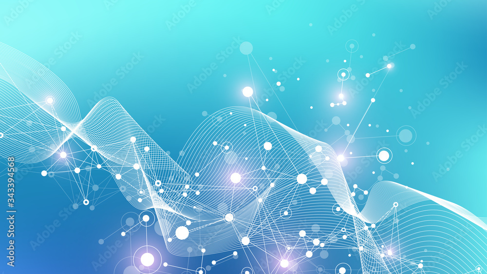 Aufkleber Expansion of life. Colorful explosion background with connected line and dots, wave flow. Visualization Quantum technology. Abstract graphic background explosion, motion burst, vector illustration