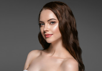 Fototapeta premium Beautiful woman face portrait healthy skin and hair cosmetic 