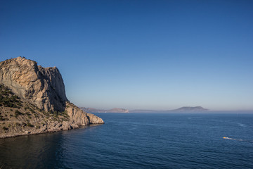 Fototapeta na wymiar Sokol mountain on the Black Sea coast in Sudak Crimea