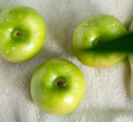 green apples lie on a white table