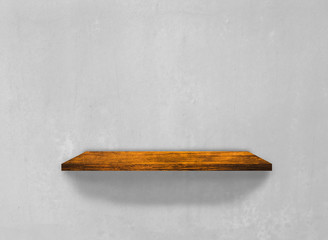 Wood shelves on concrete wall texture background with clipping path. Top view
