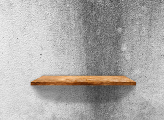 Wood shelves on concrete wall texture background with clipping path. Top view
