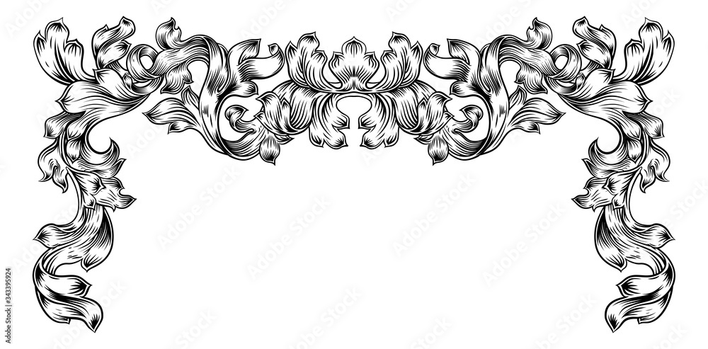 Sticker a floral filigree frame border pattern scroll laurel leaf baroque vintage style design motif