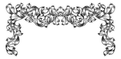 A floral filigree frame border pattern scroll laurel leaf baroque vintage style design motif